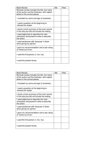 book review success criteria ks2