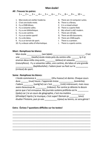 French Teaching Resources School Buildings and Facilities PowerPoints and Worksheet.