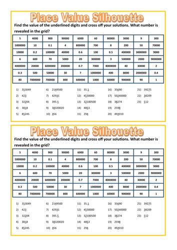 Place Value of Digits Silhouette Activity