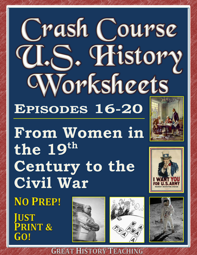 crash course u s history worksheets episodes 16 20 teaching resources