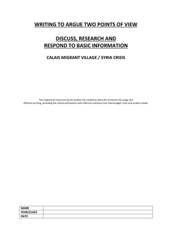 WRITING TO RESPOND TO TWO POINTS OF VIEW: CALAIS MIGRANT VILLAGE/SYRIA CRISIS