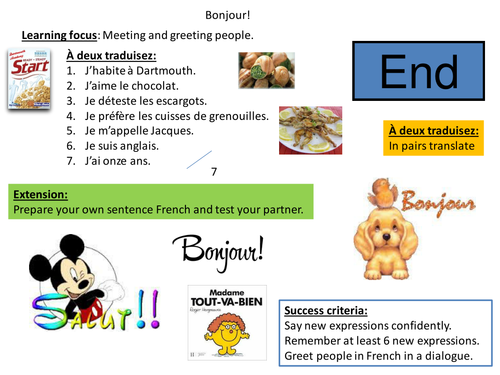 Lesson on greetings in French