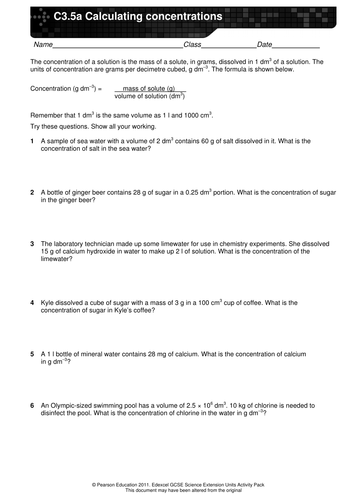 Edexcel C3.5 Water solutes and working out concentrations