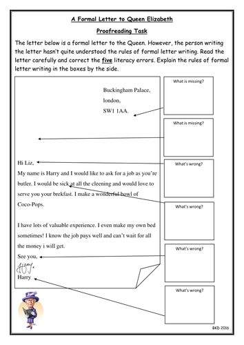 Letter Proofreading Activity - Letter to the Queen