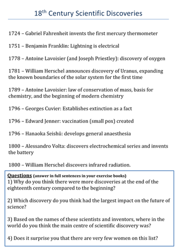 Enlightenment Discoveries: Science and Medicine Timeline Task