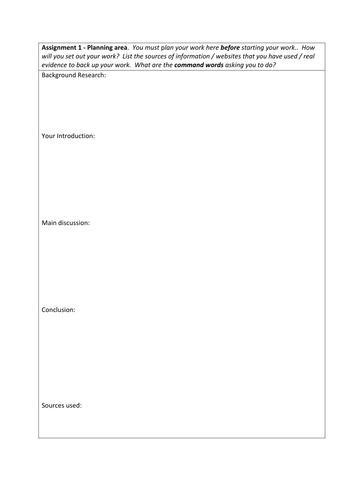 BTEC Level 3 Essay Planning Sheet