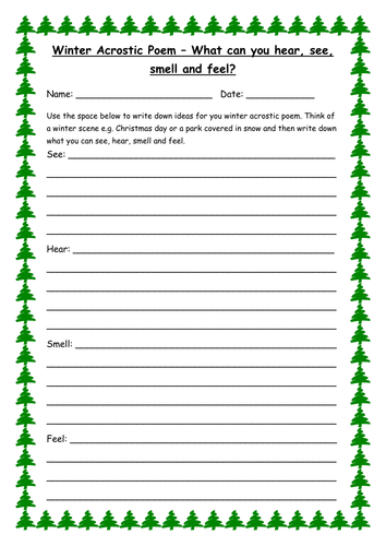 Winter Acrostic Poem plan and resources