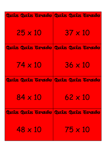 Quiz Quiz Trade Multiplying by 10 and 100 including decimal numbers