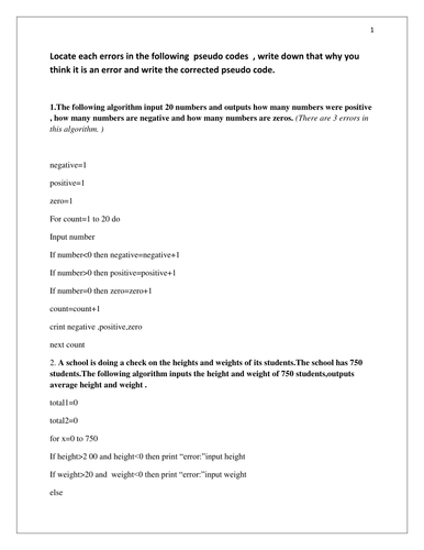 Locate  errors in the   pseudo code