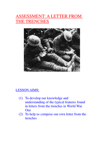 World War One Assessment: Letter From The Trenches