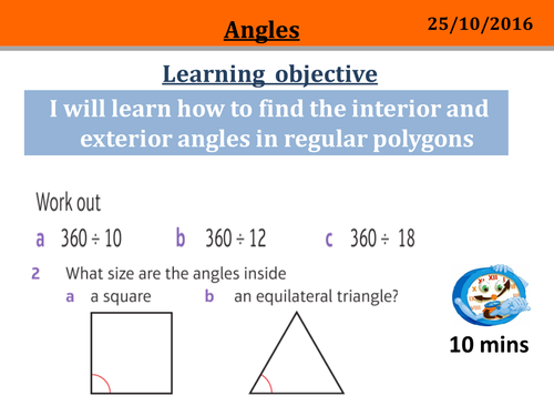 Interior and Exterior angles in regular polygons