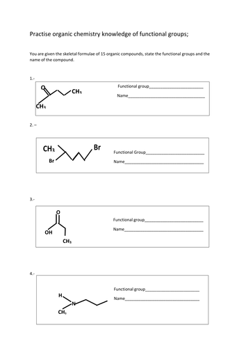 A level Chemistry functional groups and nomenclature  exercises