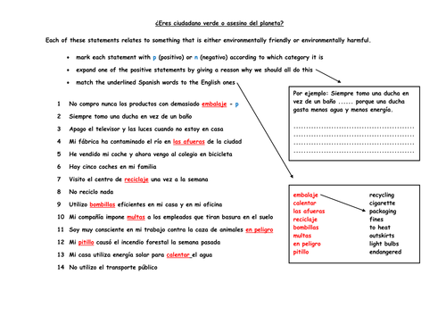 T1 KS3/KS4 Spanish topic revision - environment