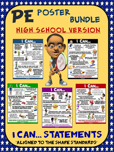 PE Poster Bundle: I Can Statements; High School Version- 5 Std Aligned Posters