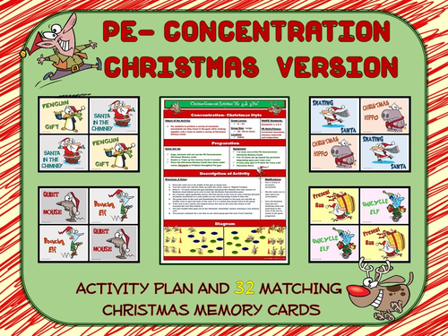 PE Concentration: Christmas Version- Activity Plan with 32 Matching Cards