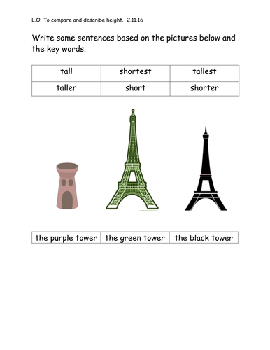 compare and describe height worksheet - Year 1 by elisabethmaxfield