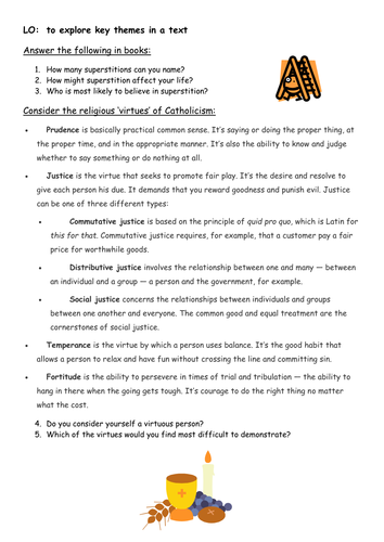 Supersitition and Catholicism - a contextual task linked to 'Blood Brothers'.