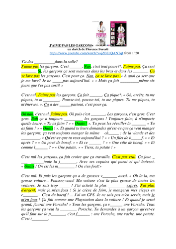 "J'aime pas les garcons" Florence Foresti - transcript + activities