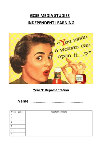 Independent learning/homework booklet on representation - GCSE Media Studies (Year 9/10)