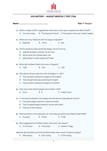 KS3 History - Completed Test