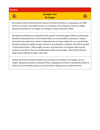 GCSE Spanish Controlled Assessment Preparation on School - C Grade