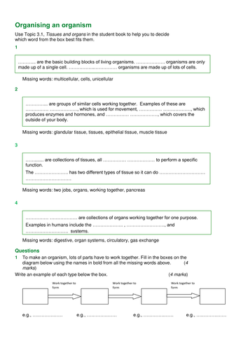 KS4 AQA New 2016 B3 L1 Tissues and organs