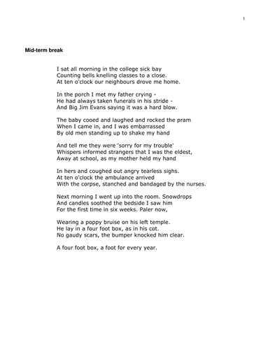 Mid Term Break by Seamus Heaney