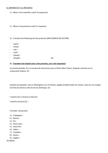 IMPERFECT/PRETERITE TEST