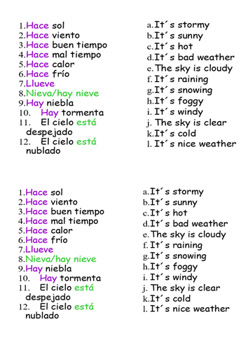 MATCH UP THE WEATHER PHRASES