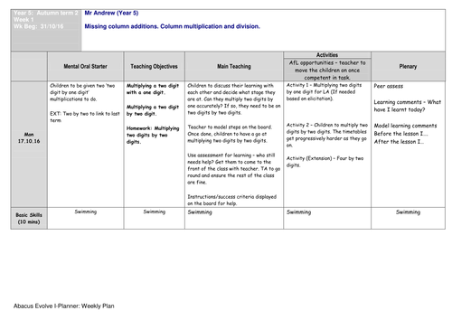 Maths planning Autumn term 2 Week 1