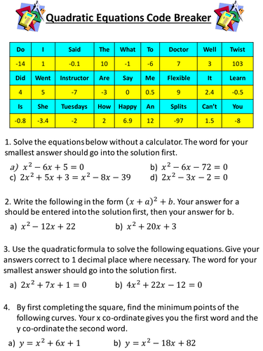 Solving Quadratic Equations Codebreaker