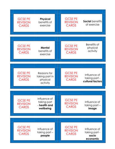 Edexcel (legacy) GCSE PE revision flash cards