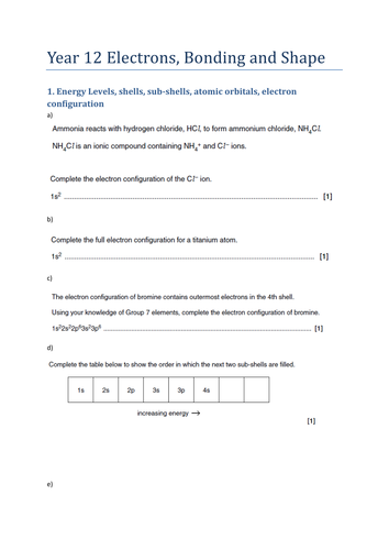 Electron Bonding and Shape Exam question booklet