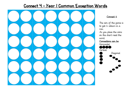 Connect 4 activity game common exception words