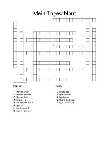 Mein Tagesablauf 1 and 2   - crosswords  in German