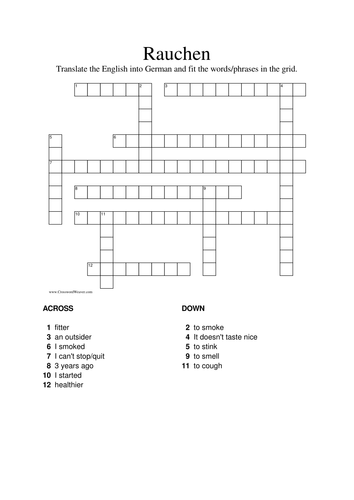 Rauchen - crossword in German