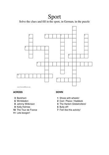 German crossword - sports vocabulary