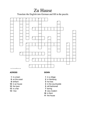 Zu Hause - crossword in German