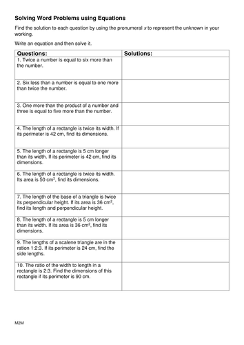 Solving word problems using equations