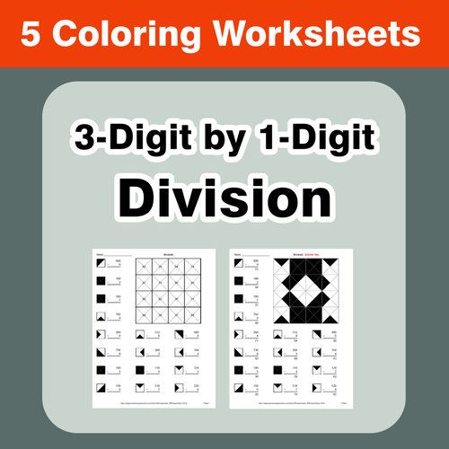 3 digit by 1 digit division coloring worksheets teaching resources