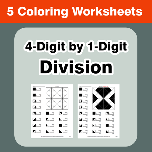 4-Digit by 1-Digit Division - Coloring Worksheets