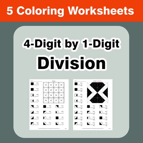 4 digit by 1 digit division coloring worksheets teaching resources