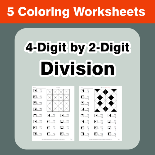 4-Digit by 2-Digit Division - Coloring Worksheets