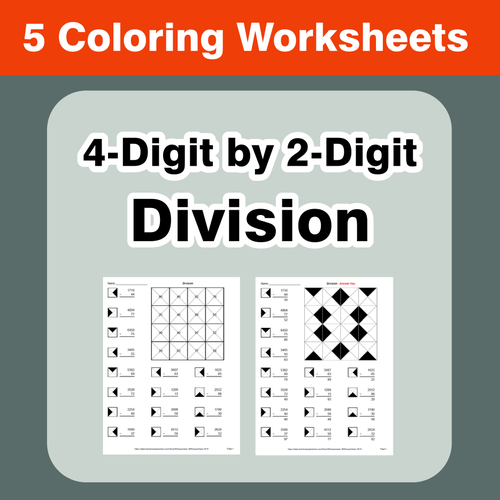 4 digit by 2 digit division coloring worksheets teaching resources