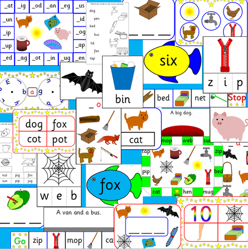 CVC resource pack- games, worksheets etc- Letters and Sounds, phonics, spelling