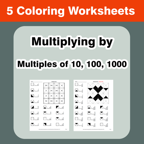 Multiplying by Multiples of 10, 100, 1000 - Coloring Worksheets