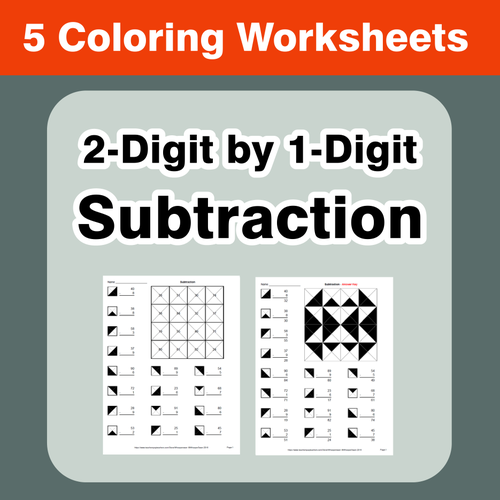 2-Digit by 1-Digit Subtraction - Coloring Worksheets