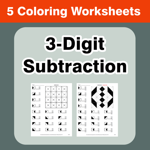 3-Digit Subtraction - Coloring Worksheets