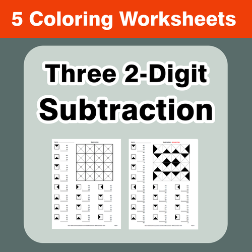 three 2 digit subtraction coloring worksheets teaching resources