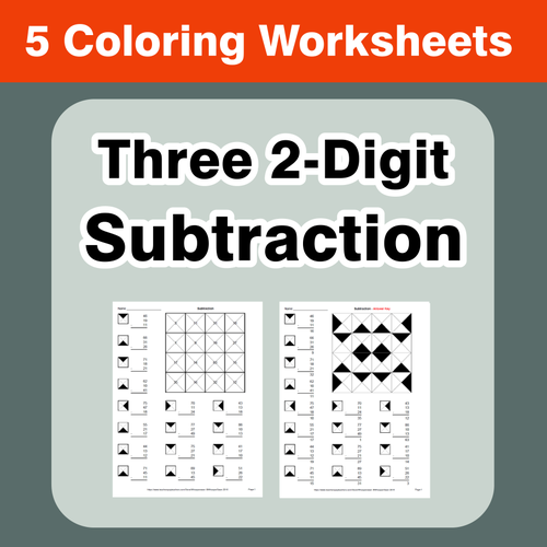 Three 2-Digit Subtraction - Coloring Worksheets